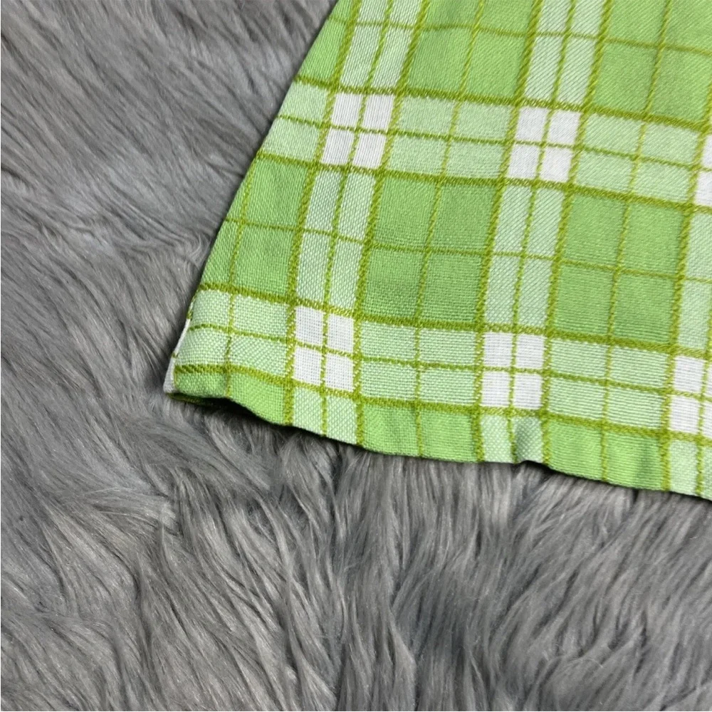 Vintage 60s Handmade Green Plaid Woven Mod Toddler Dress